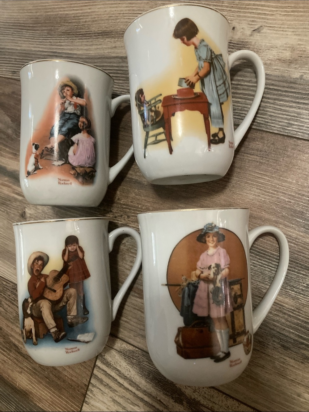 Norman Rockwell 1981 VTG Coffee Mug Tea Cup Set Of 4